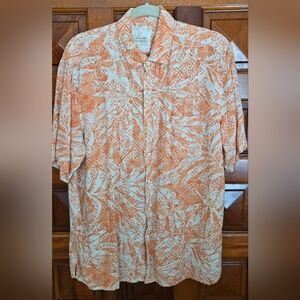 Tasso Elba Island Mens's Orange and Cream Palm Leaf Shirt